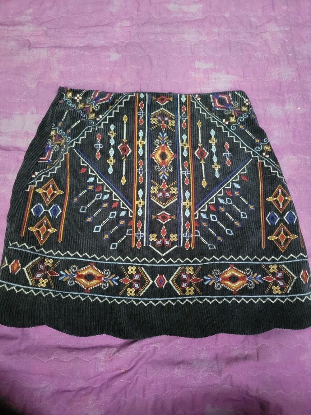 Blue Rain Aztec Corduroy Mini Skirt Small